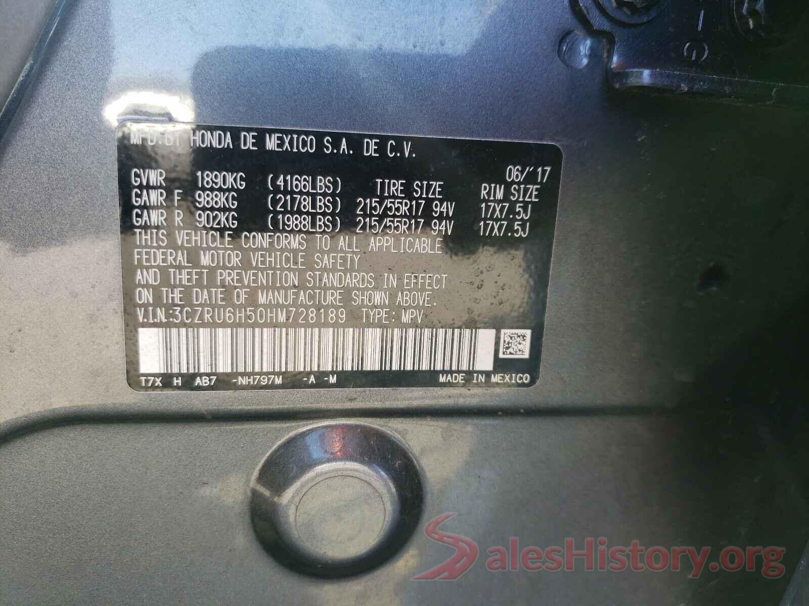 3CZRU6H50HM728189 2017 HONDA HR-V