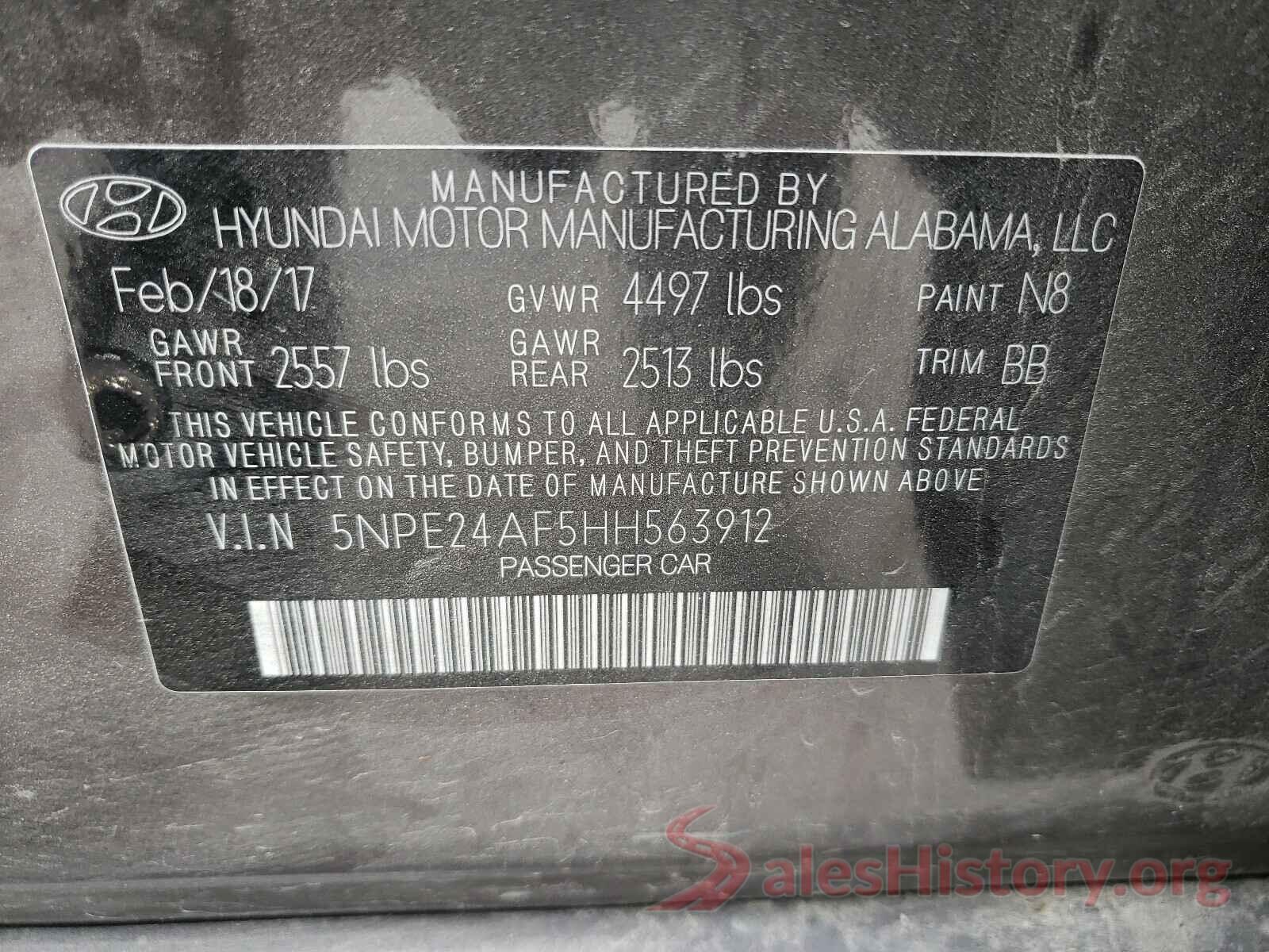 5NPE24AF5HH563912 2017 HYUNDAI SONATA