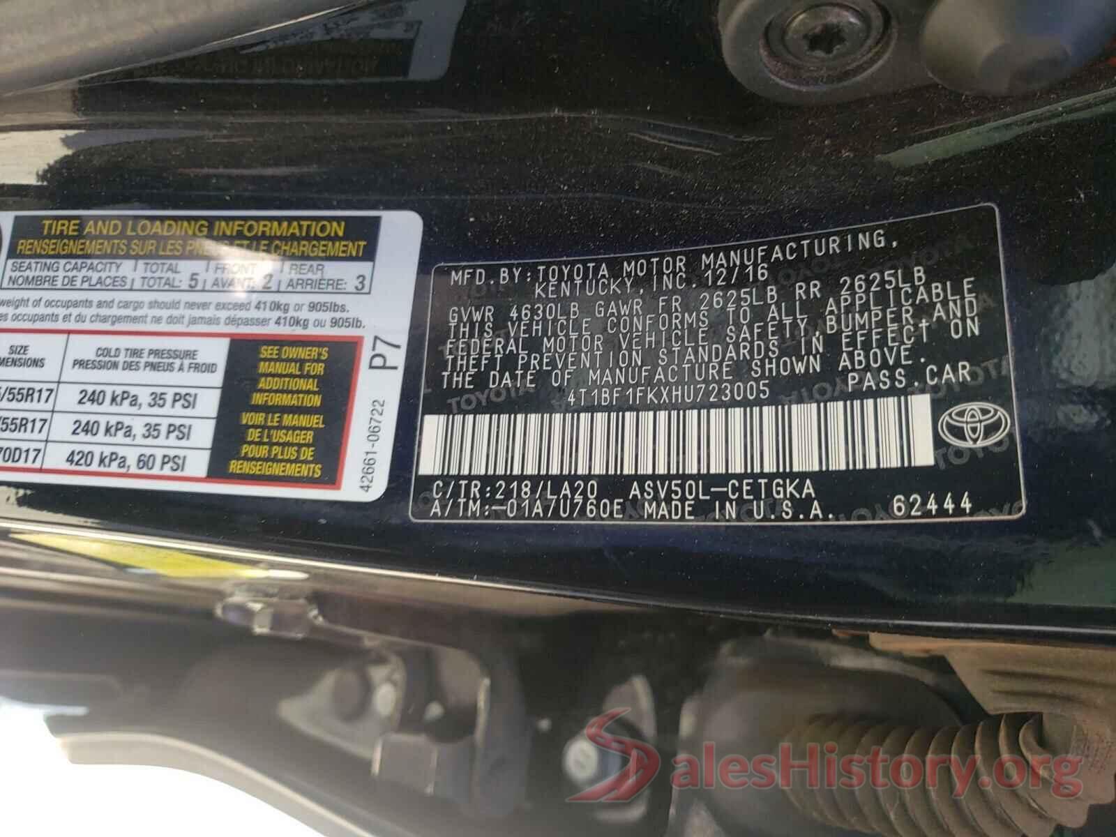 4T1BF1FKXHU723005 2017 TOYOTA CAMRY