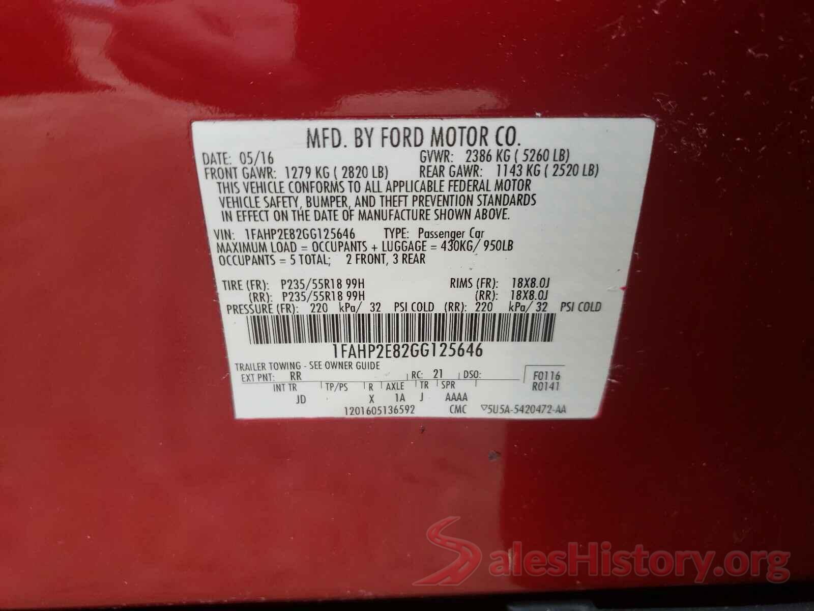 1FAHP2E82GG125646 2016 FORD TAURUS