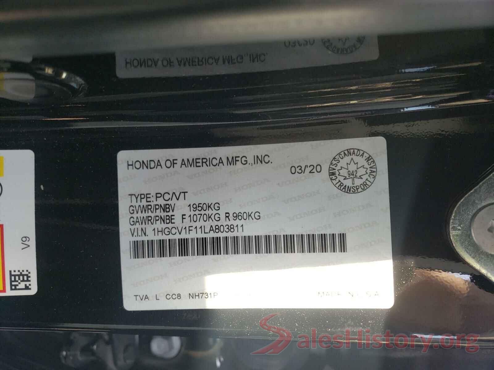 1HGCV1F11LA803811 2020 HONDA ACCORD