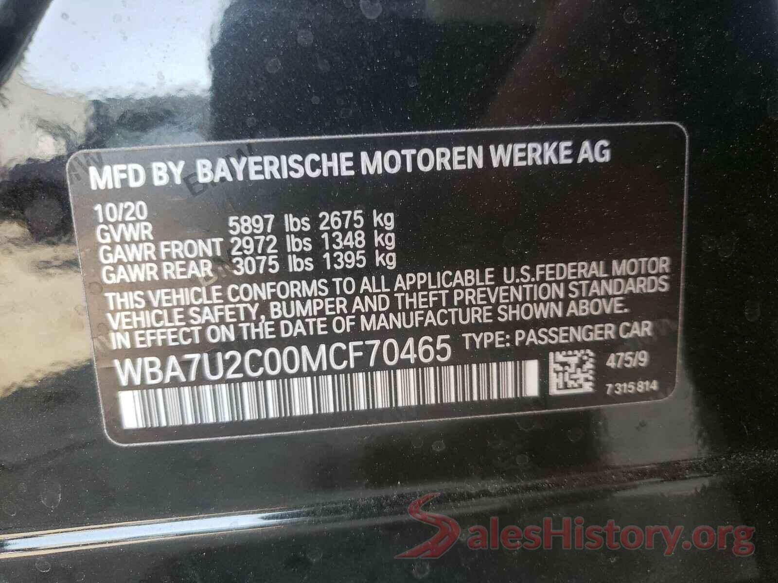 WBA7U2C00MCF70465 2021 BMW 7 SERIES