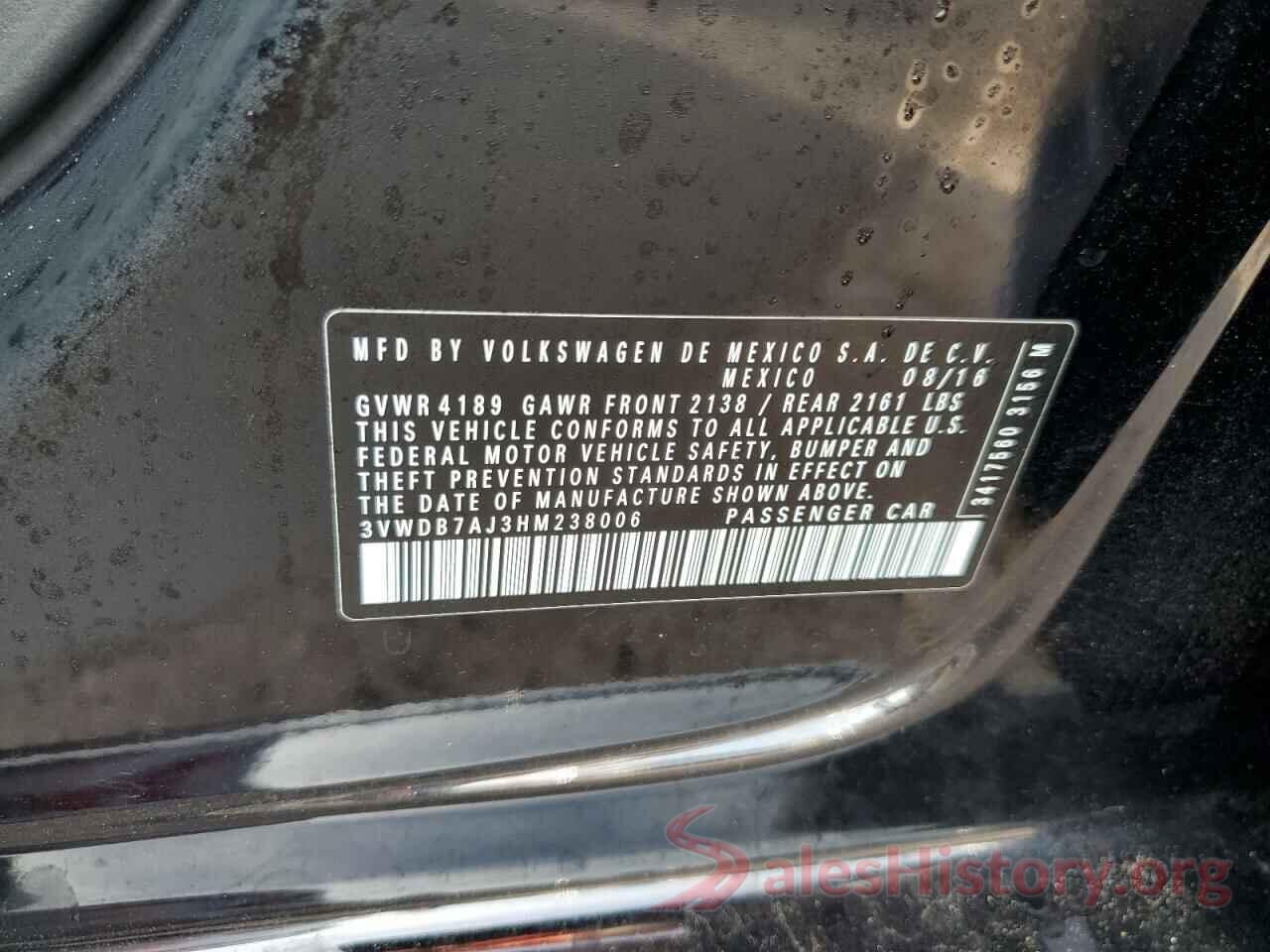 3VWDB7AJ3HM238006 2017 VOLKSWAGEN JETTA