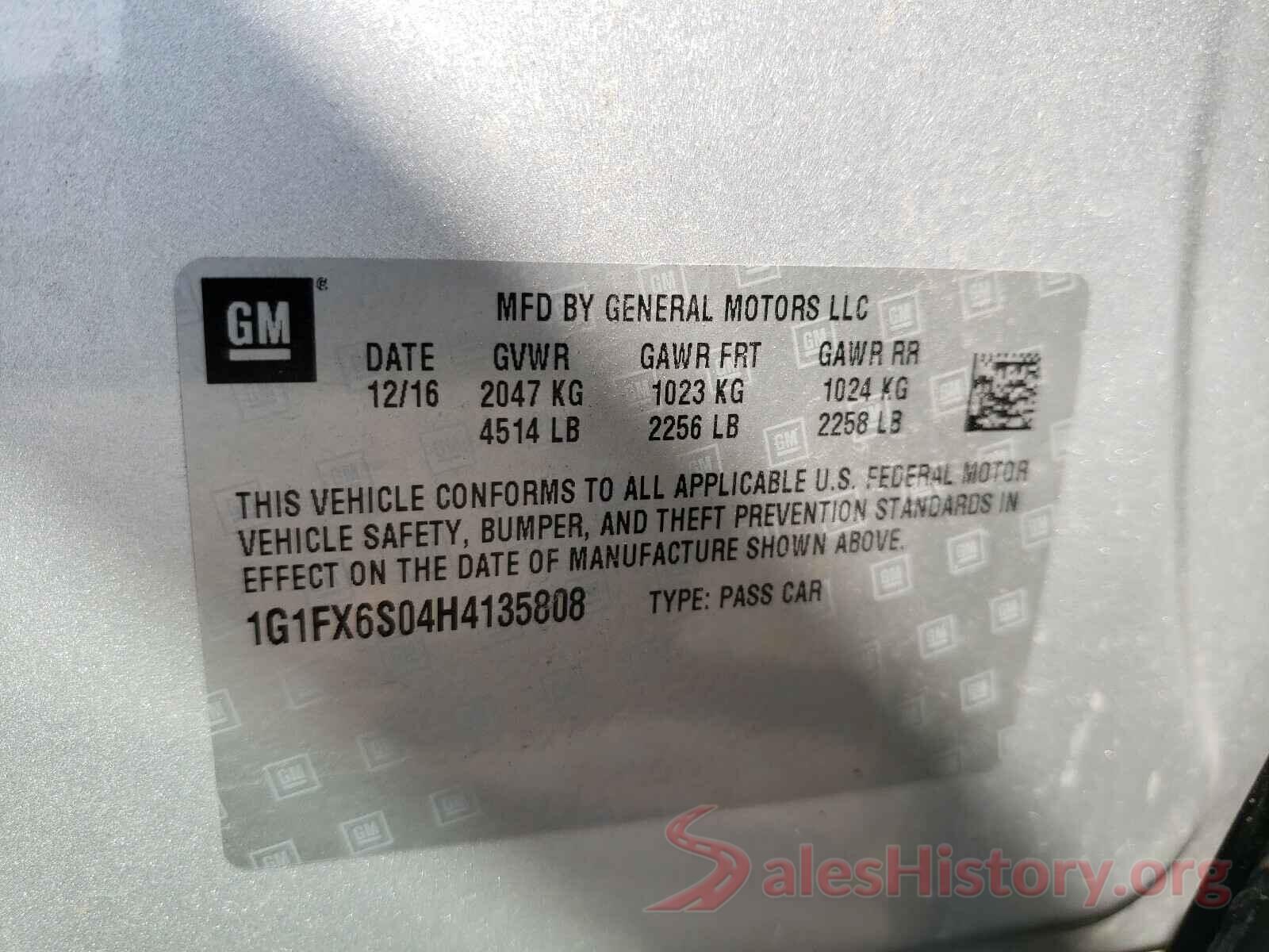 1G1FX6S04H4135808 2017 CHEVROLET BOLT