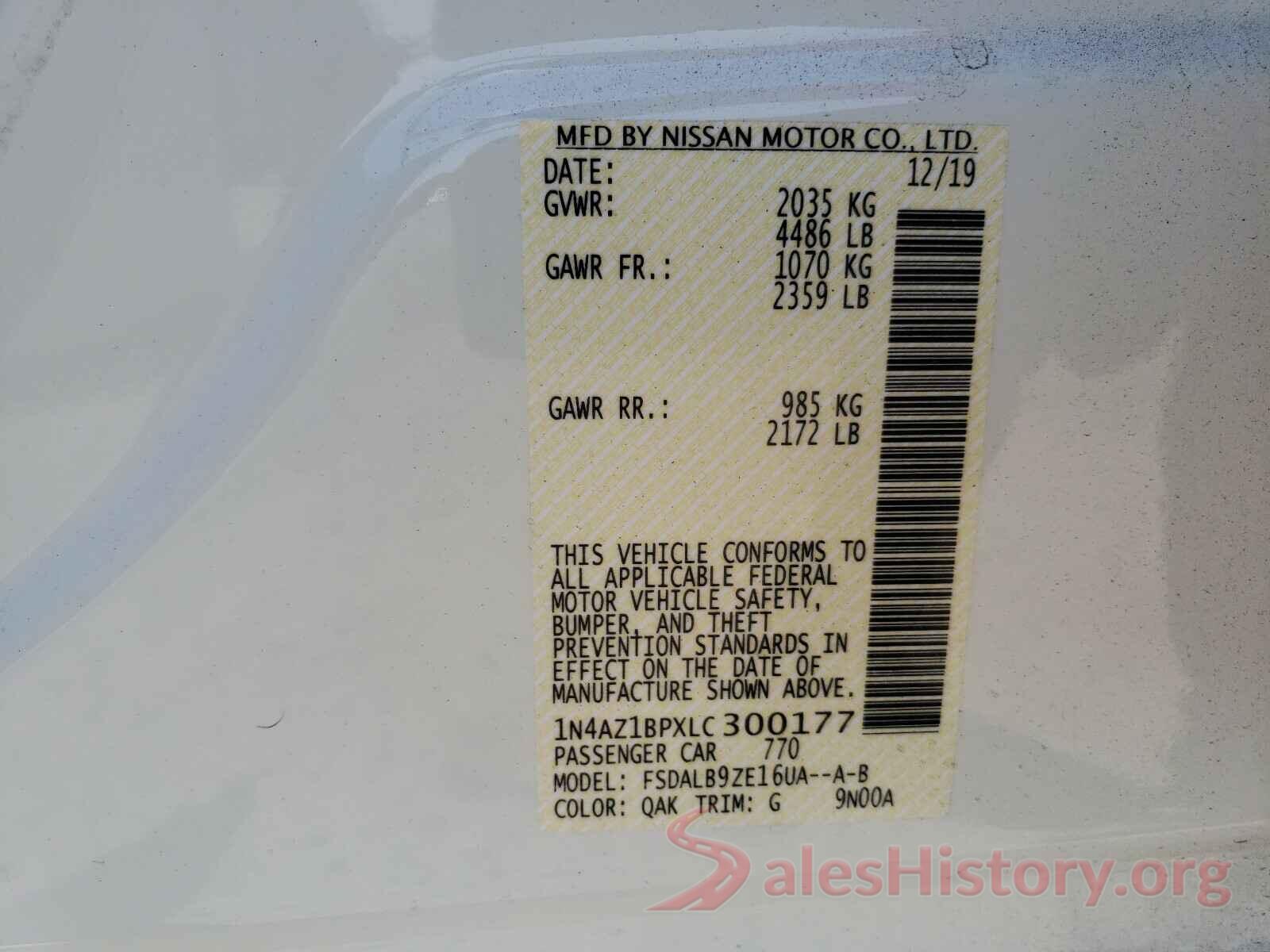 1N4AZ1BPXLC300177 2020 NISSAN LEAF