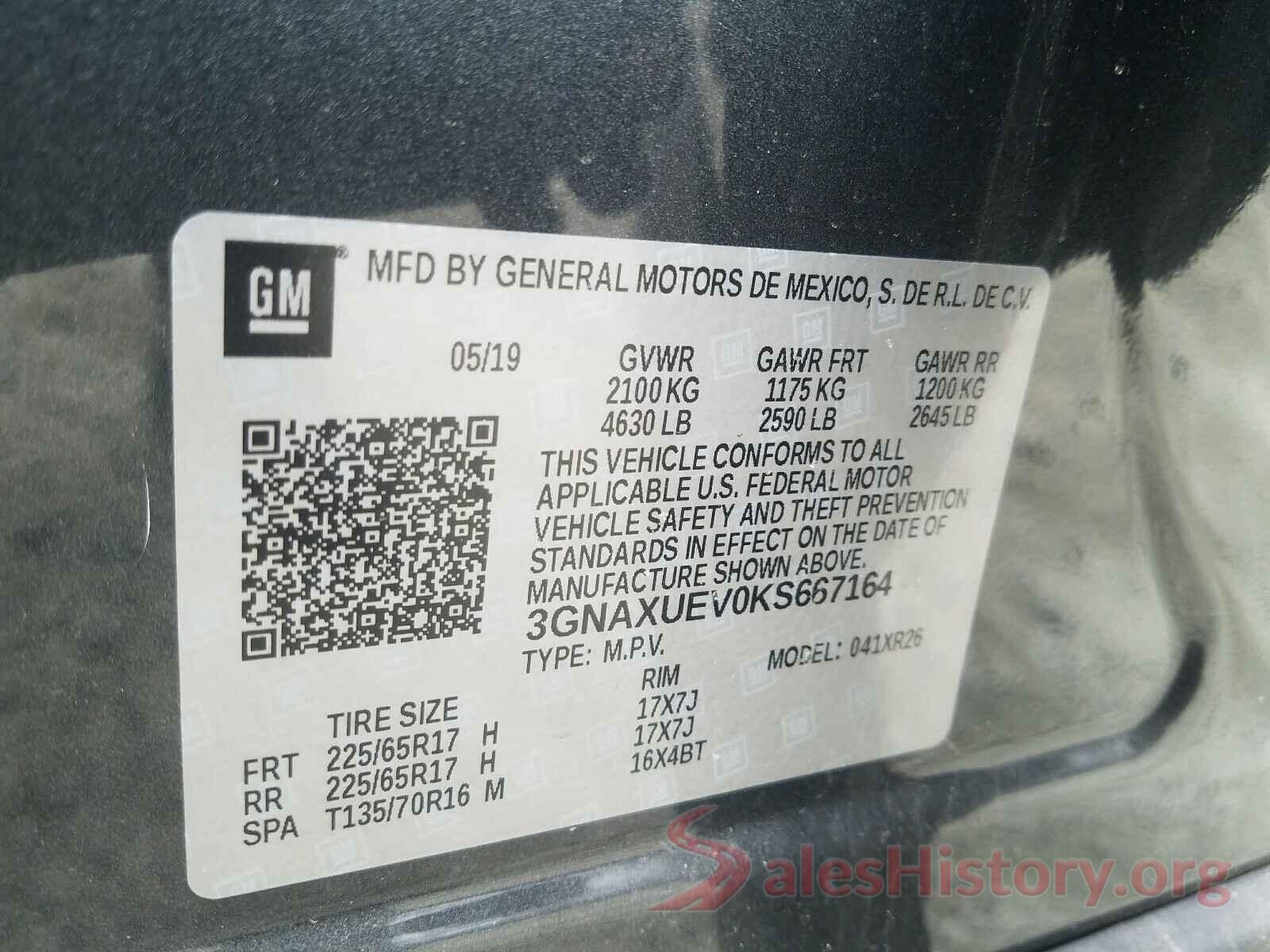 3GNAXUEV0KS667164 2019 CHEVROLET EQUINOX