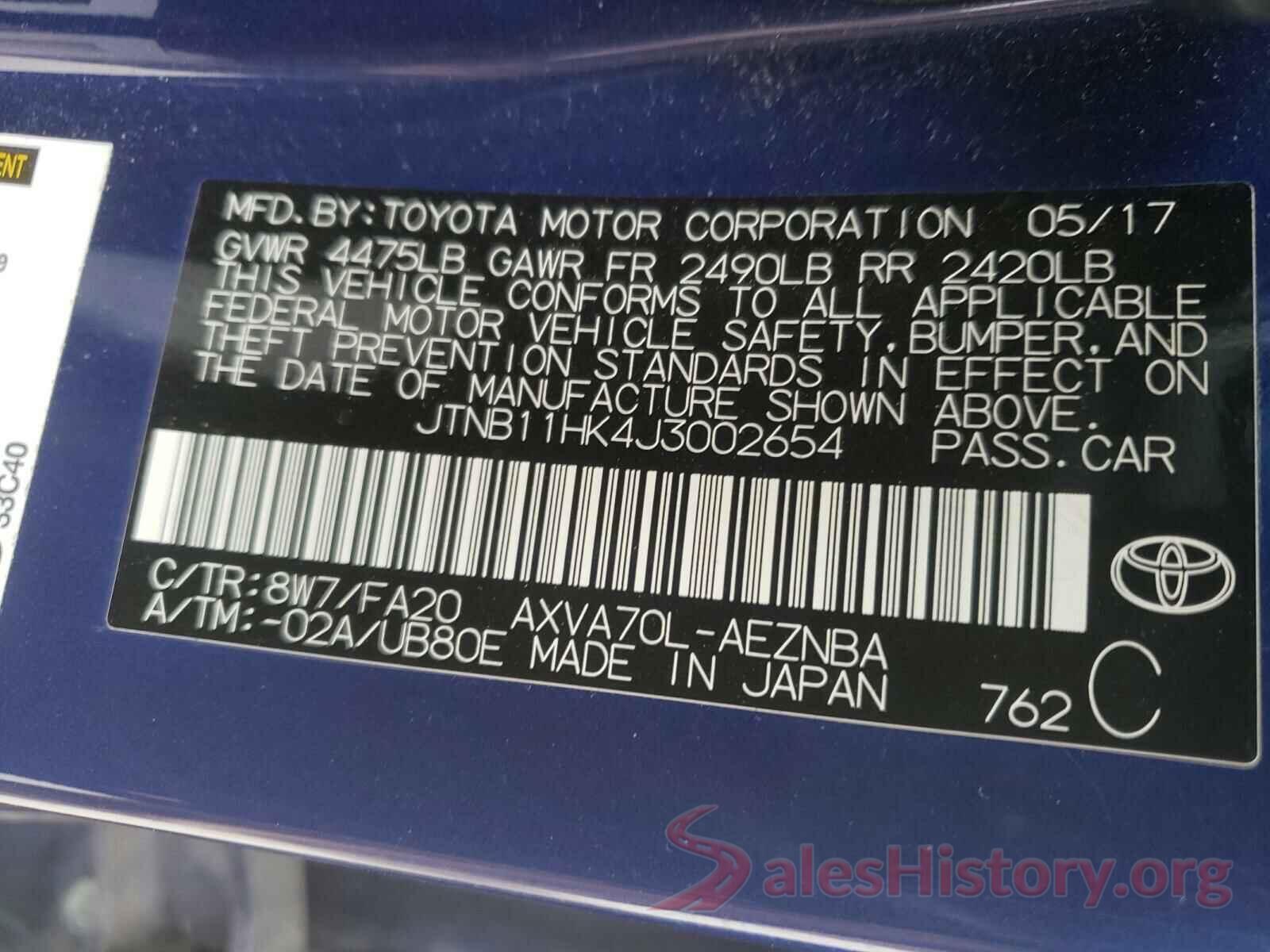 JTNB11HK4J3002654 2018 TOYOTA CAMRY