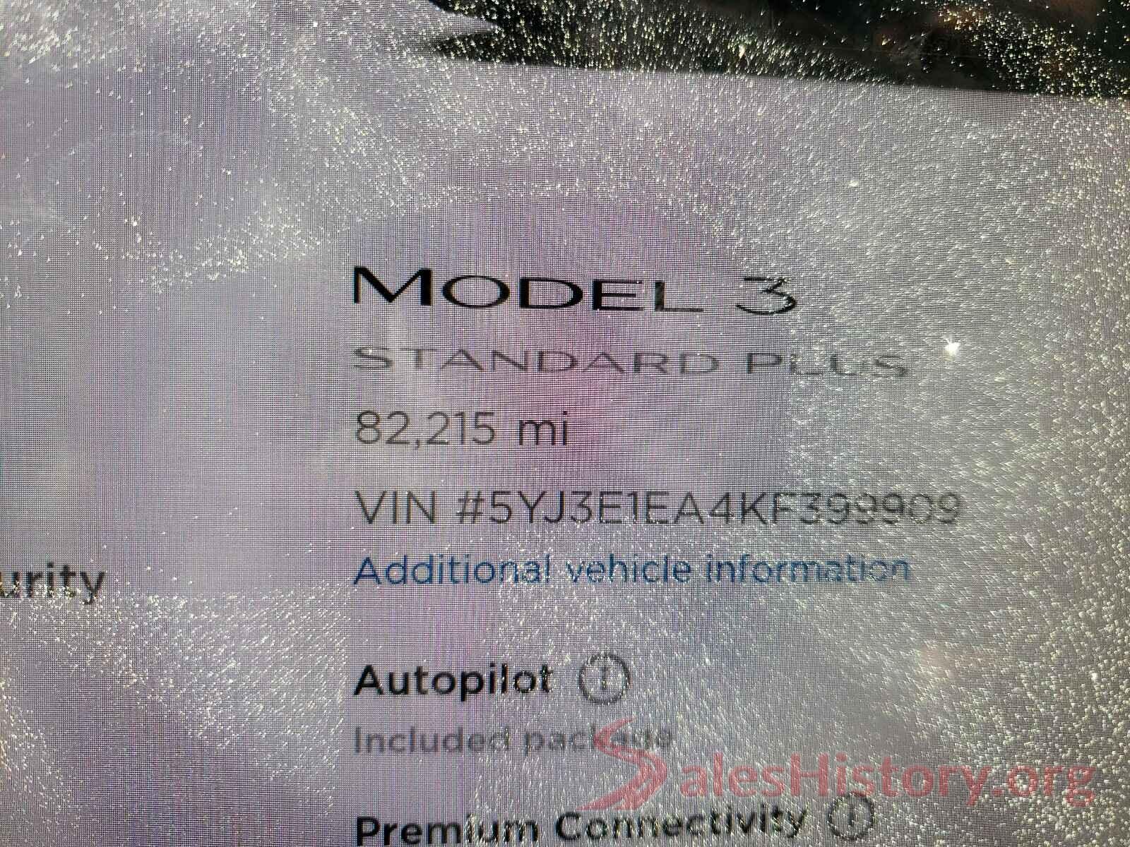 5YJ3E1EA4KF399909 2019 TESLA MODEL 3