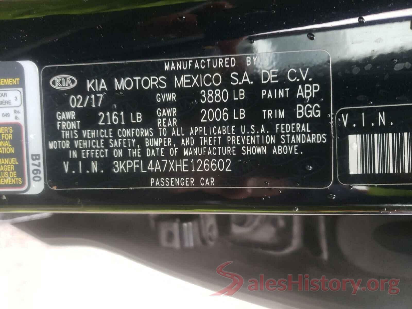 3KPFL4A7XHE126602 2017 KIA FORTE