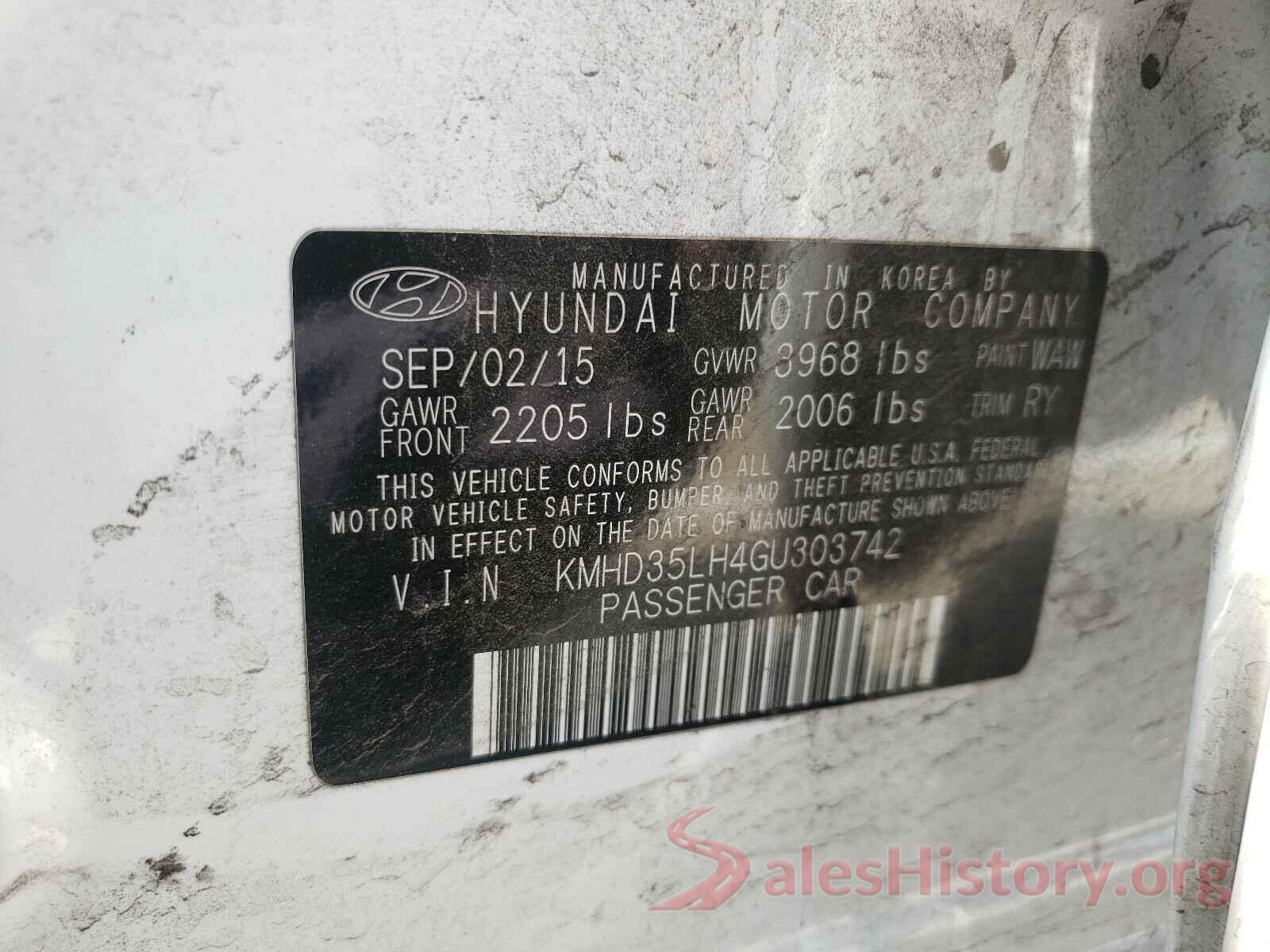 KMHD35LH4GU303742 2016 HYUNDAI ELANTRA