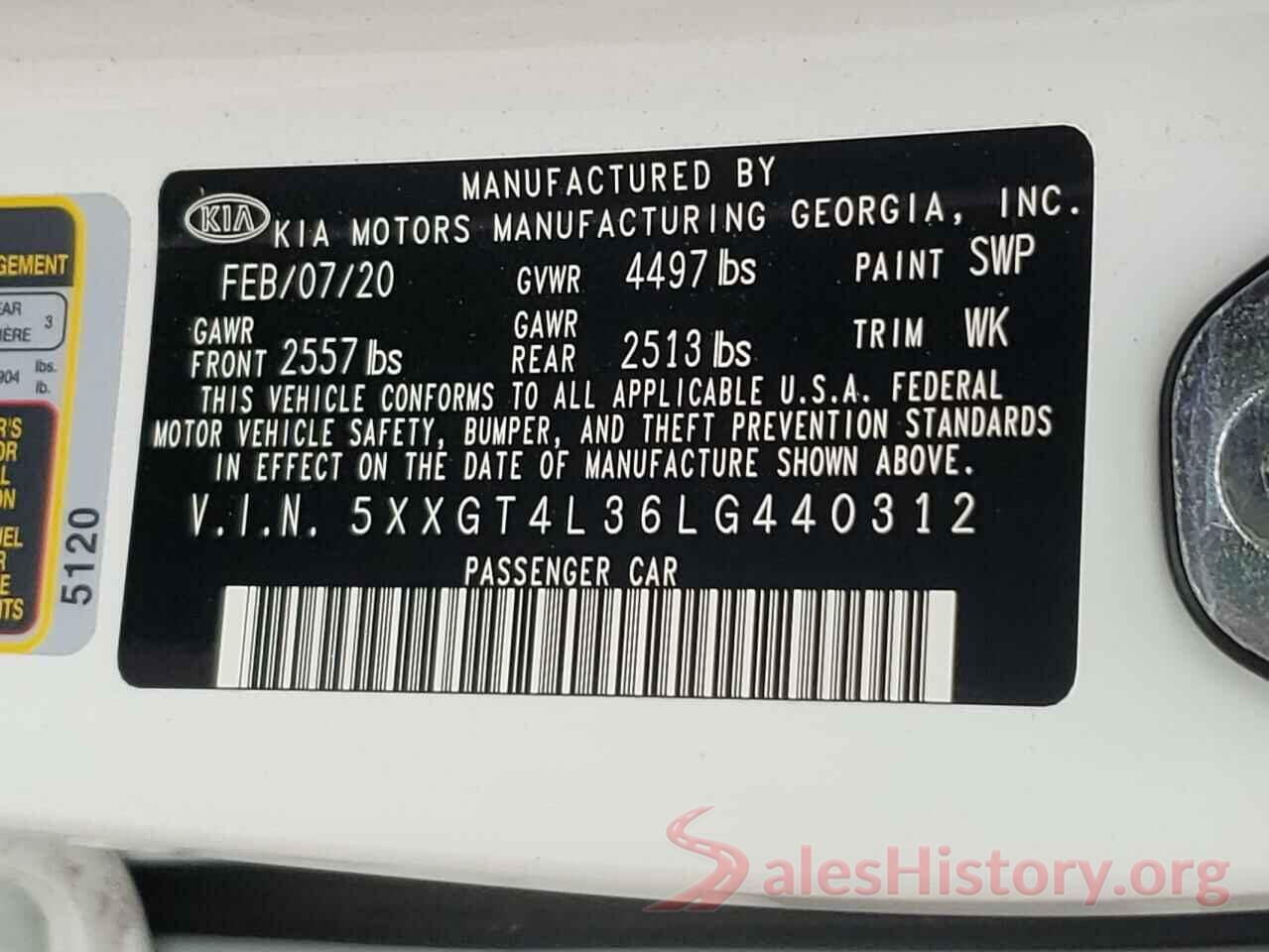 5XXGT4L36LG440312 2020 KIA OPTIMA