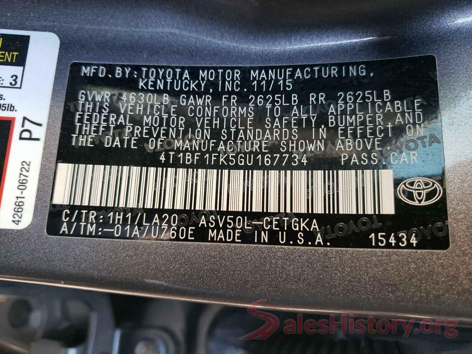 4T1BF1FK5GU167734 2016 TOYOTA CAMRY