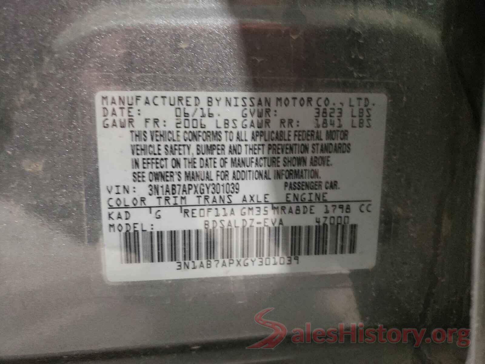 3N1AB7APXGY301039 2016 NISSAN SENTRA