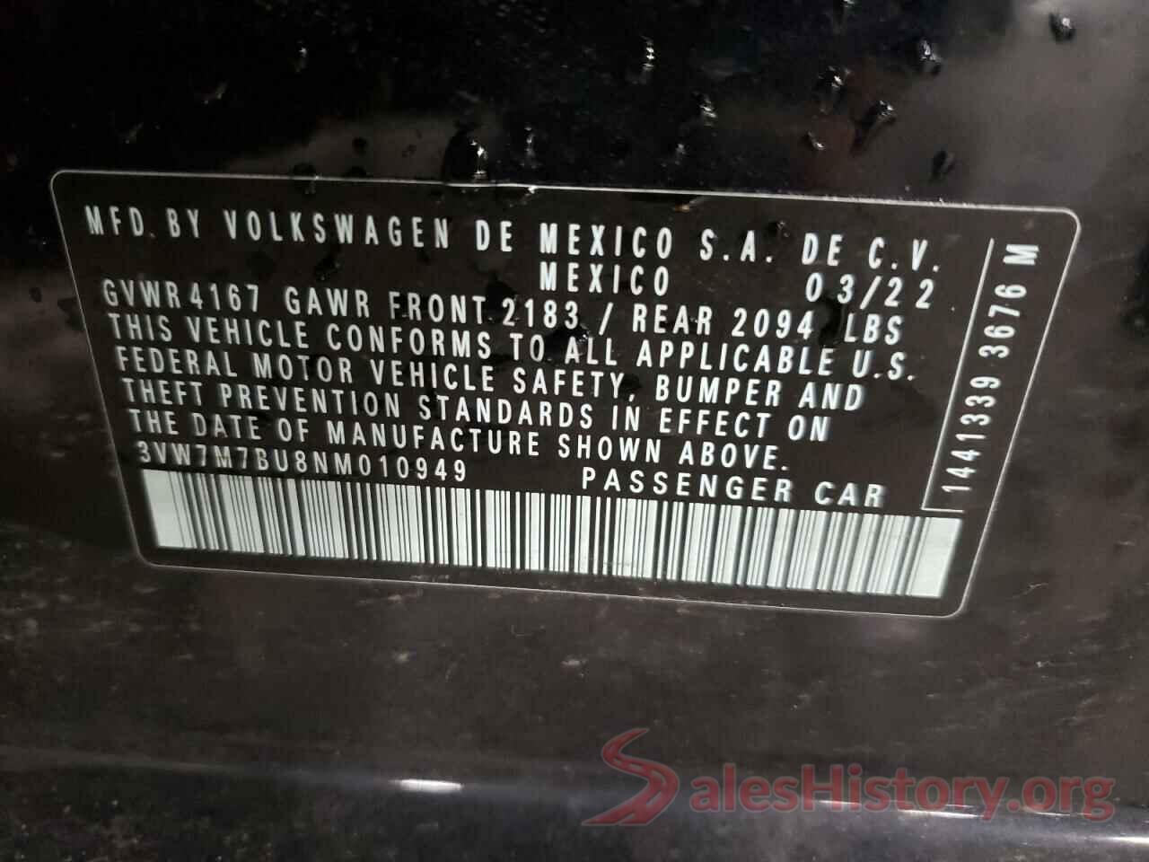 3VW7M7BU8NM010949 2022 VOLKSWAGEN JETTA