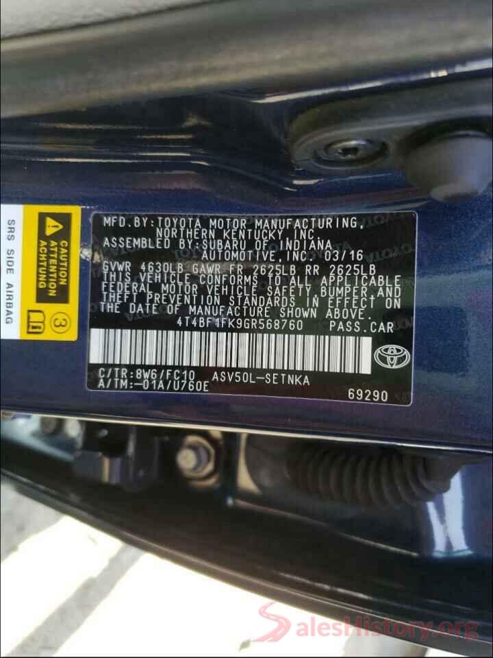 4T4BF1FK9GR568760 2016 TOYOTA CAMRY