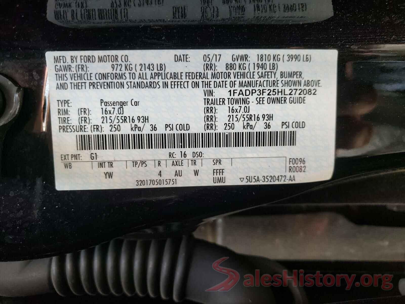 1FADP3F25HL272082 2017 FORD FOCUS