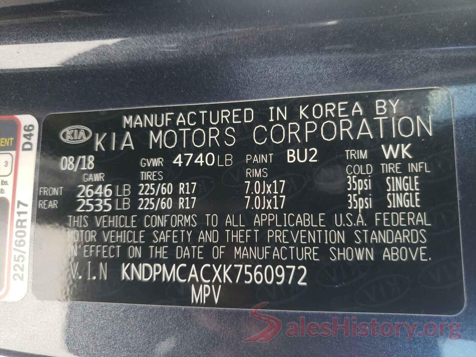 KNDPMCACXK7560972 2019 KIA SPORTAGE