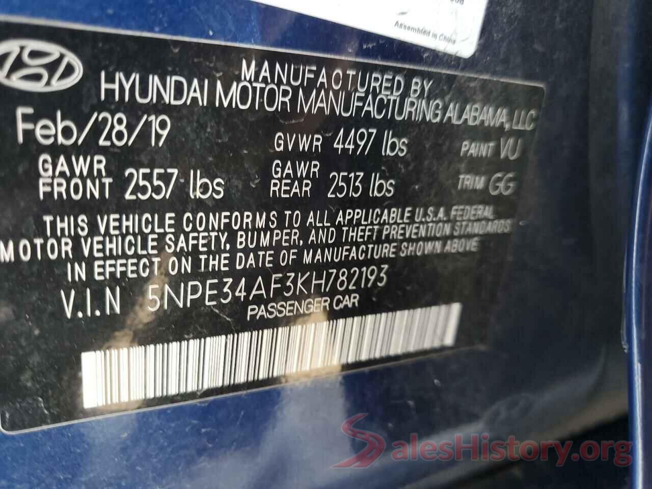 5NPE34AF3KH782193 2019 HYUNDAI SONATA