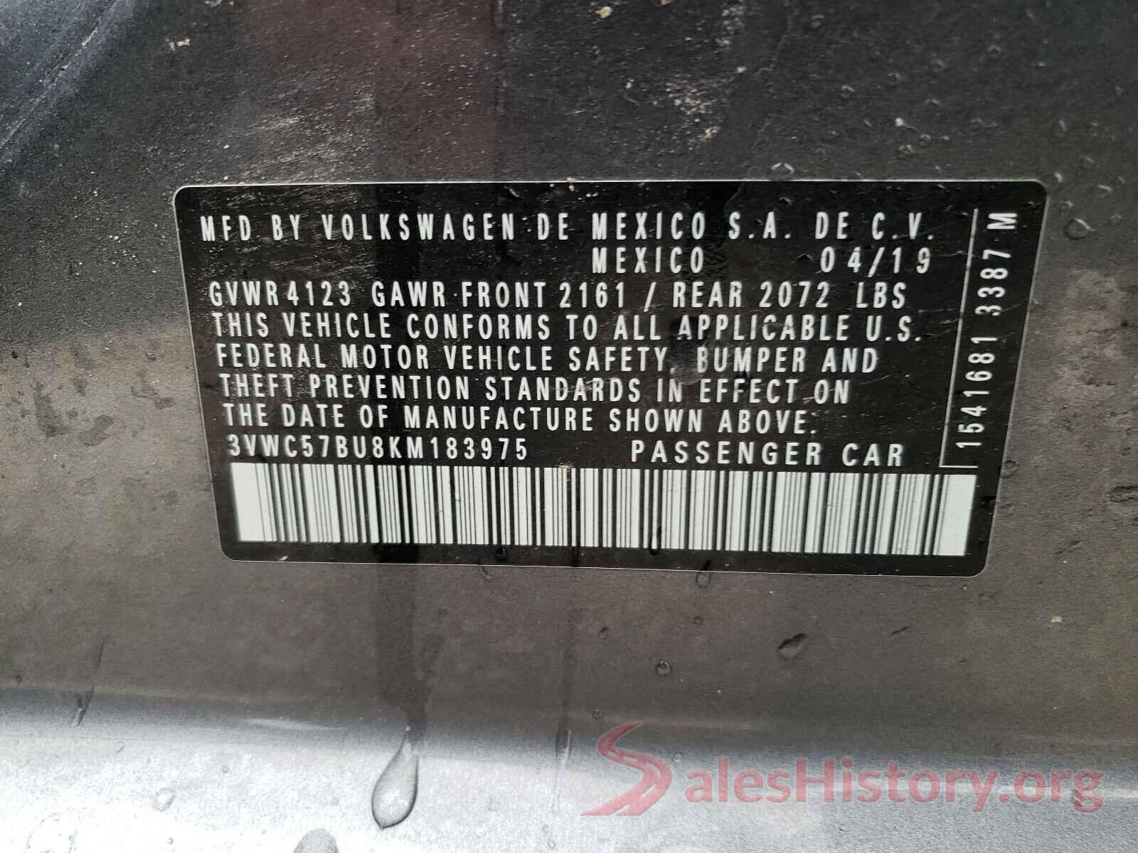 3VWC57BU8KM183975 2019 VOLKSWAGEN JETTA