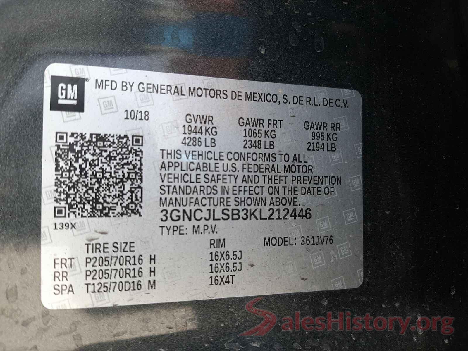 3GNCJLSB3KL212446 2019 CHEVROLET TRAX