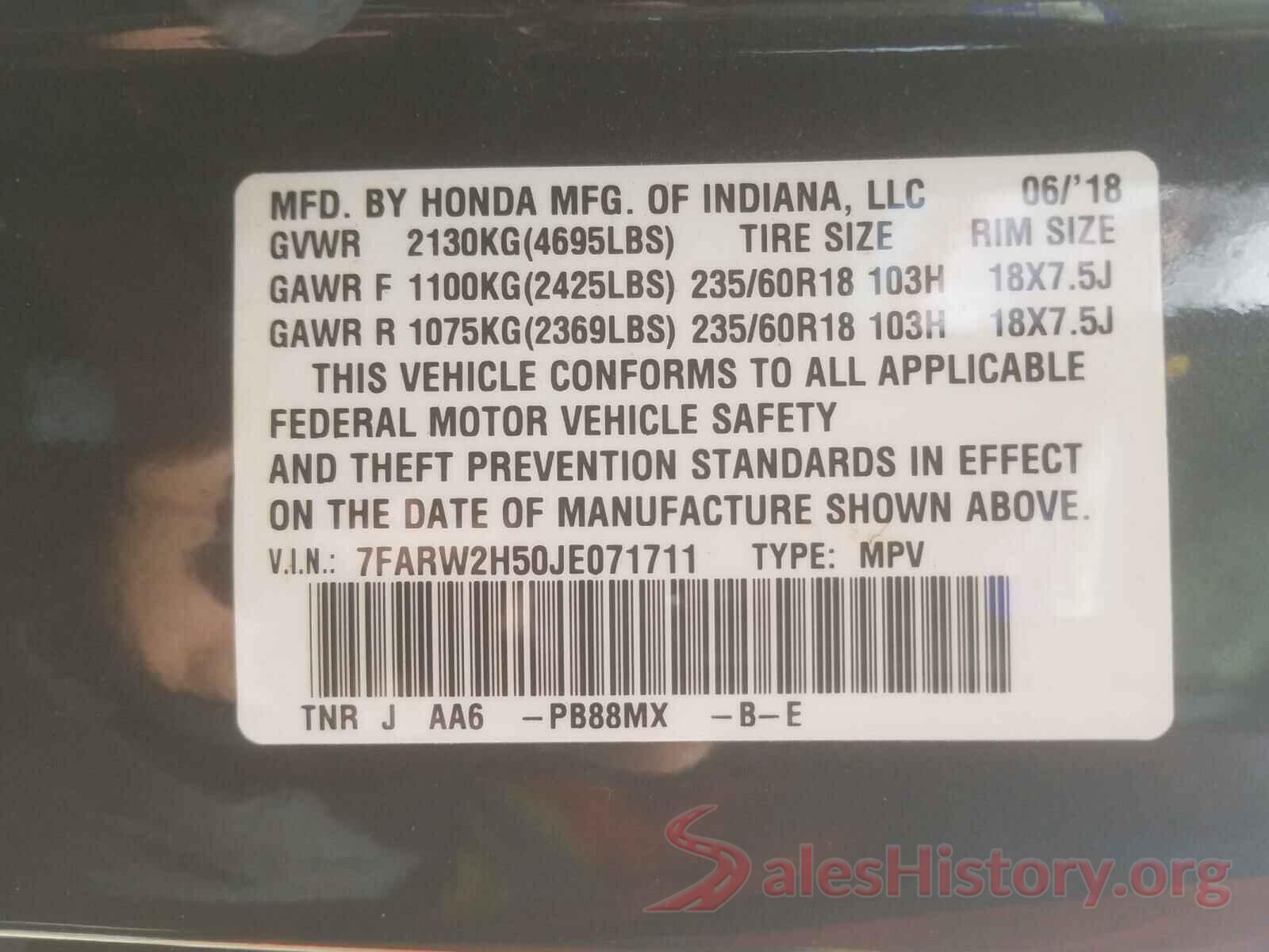 7FARW2H50JE071711 2018 HONDA CRV