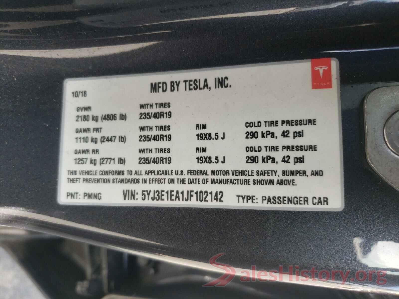 5YJ3E1EA1JF102142 2018 TESLA MODEL 3