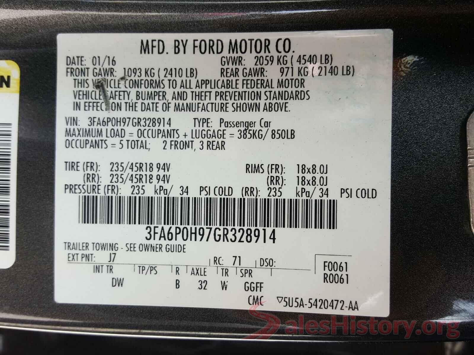 3FA6P0H97GR328914 2016 FORD FUSION