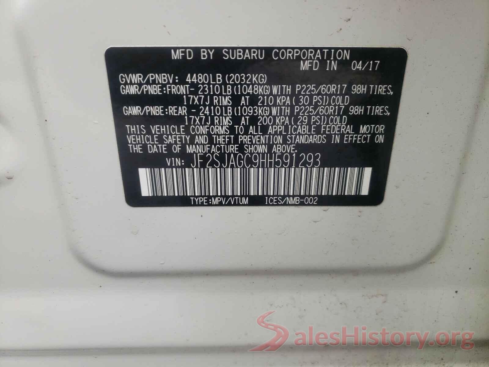 JF2SJAGC9HH591293 2017 SUBARU FORESTER