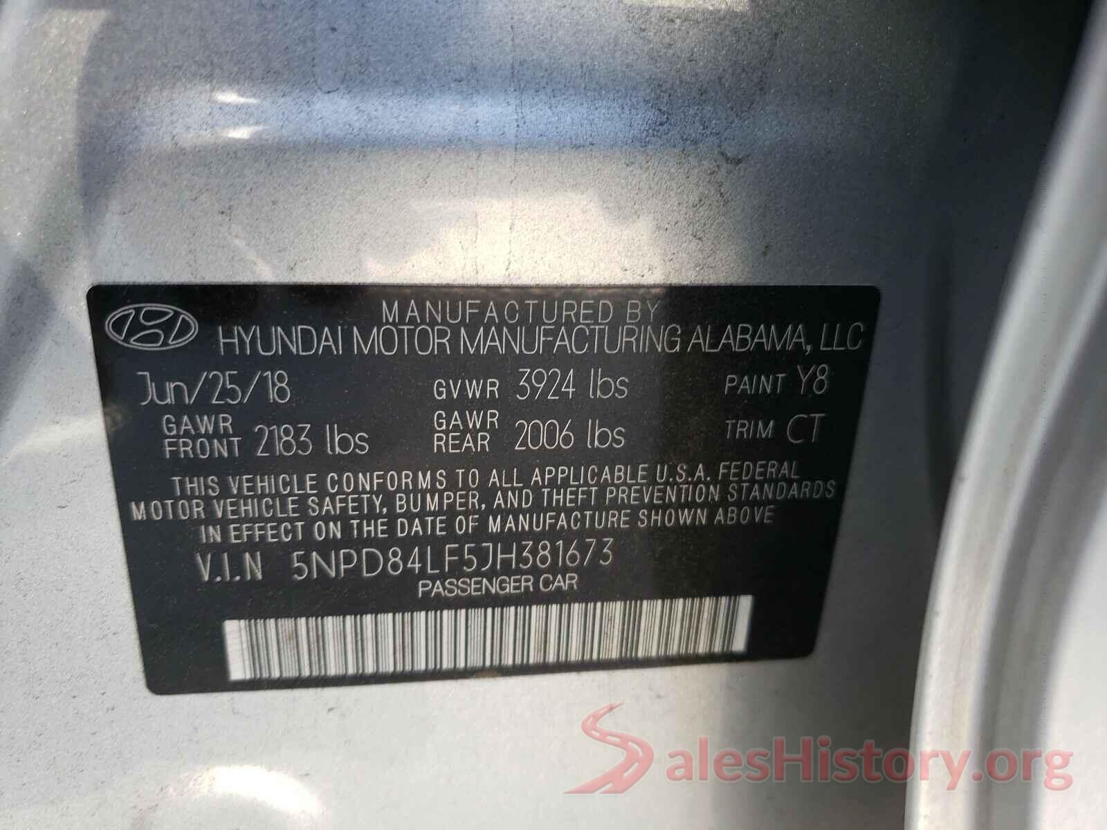 5NPD84LF5JH381673 2018 HYUNDAI ELANTRA