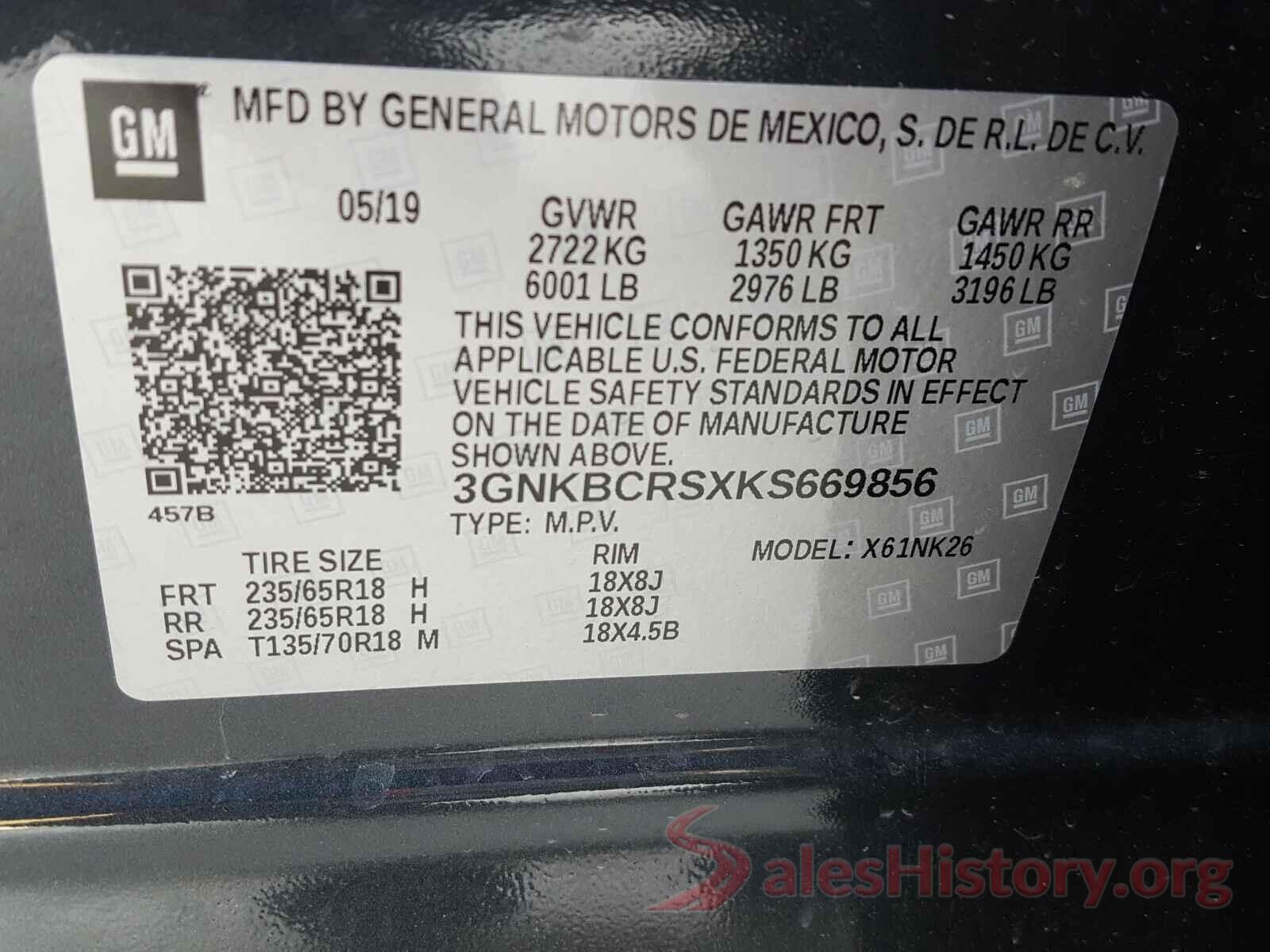 3GNKBCRSXKS669856 2019 CHEVROLET BLAZER