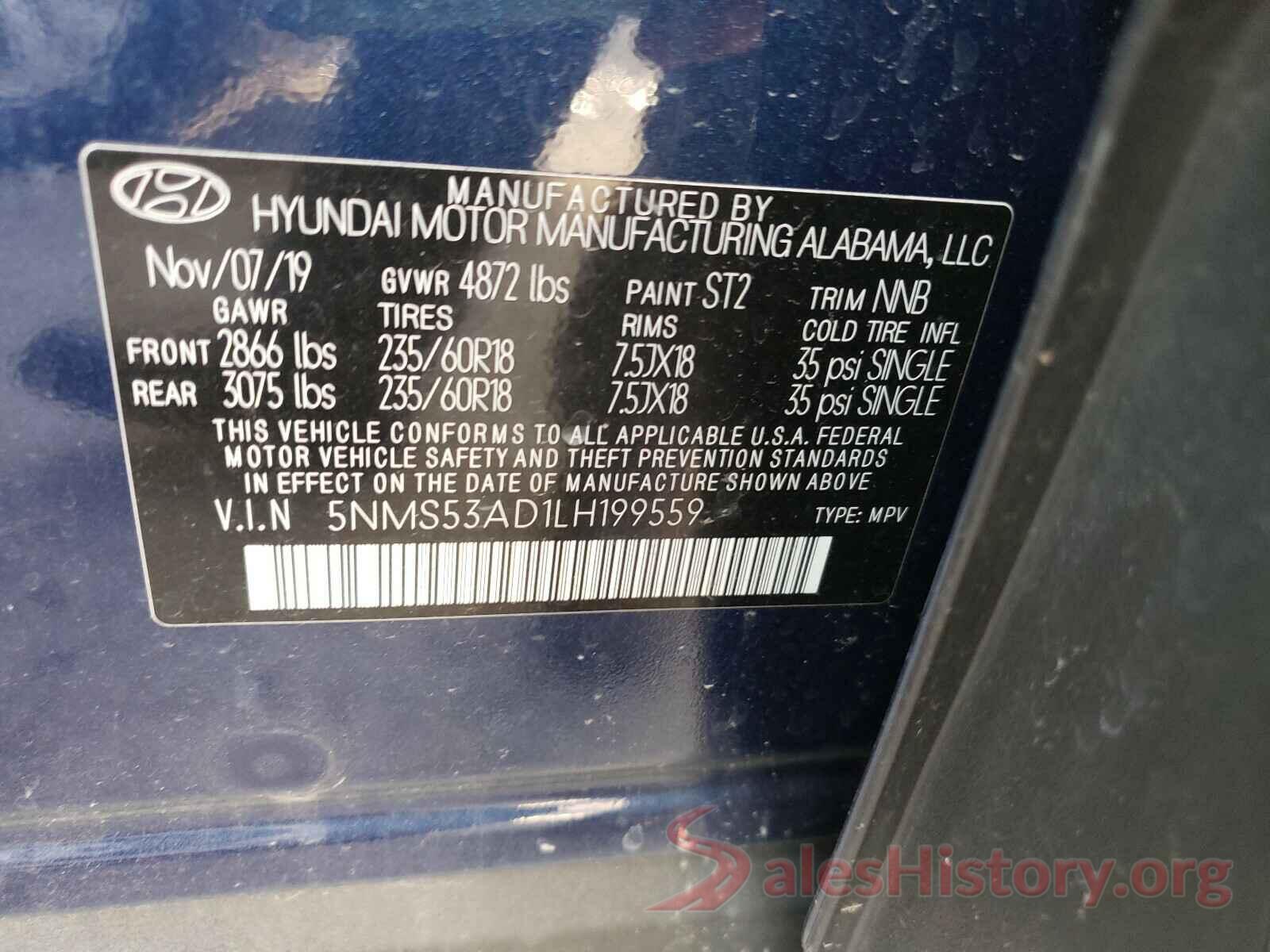 5NMS53AD1LH199559 2020 HYUNDAI SANTA FE