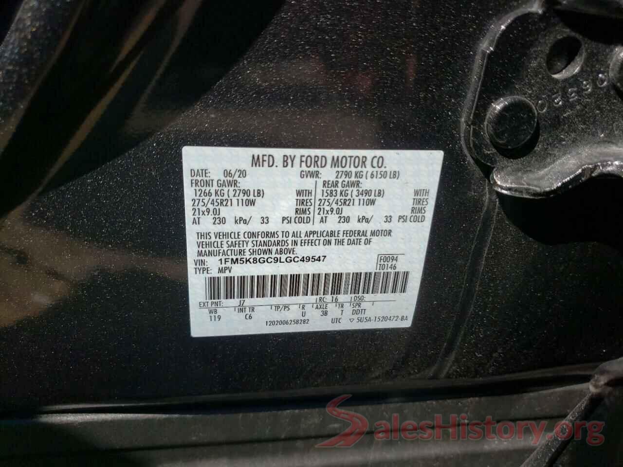 1FM5K8GC9LGC49547 2020 FORD EXPLORER