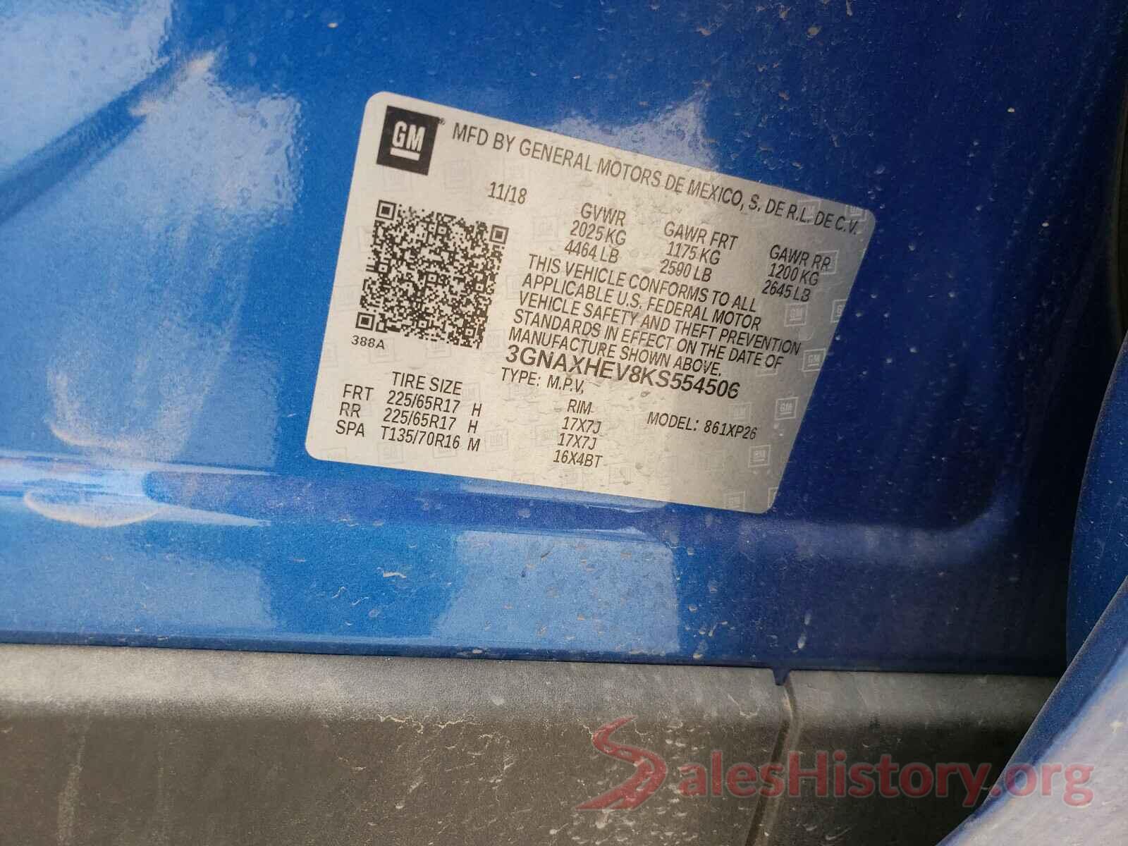 3GNAXHEV8KS554506 2019 CHEVROLET EQUINOX