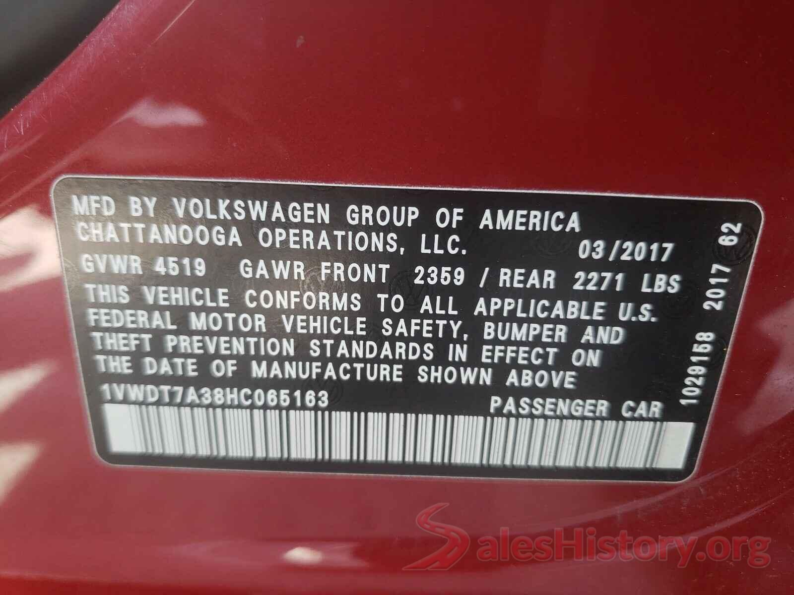 1VWDT7A38HC065163 2017 VOLKSWAGEN PASSAT