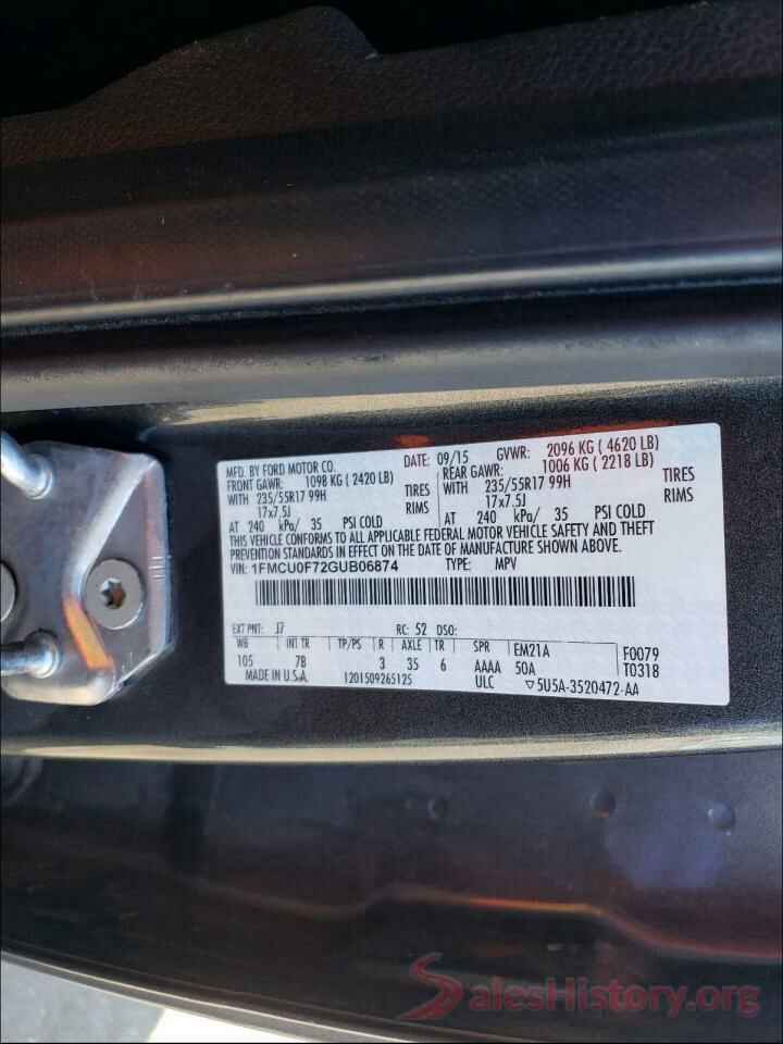 1FMCU0F72GUB06874 2016 FORD ESCAPE