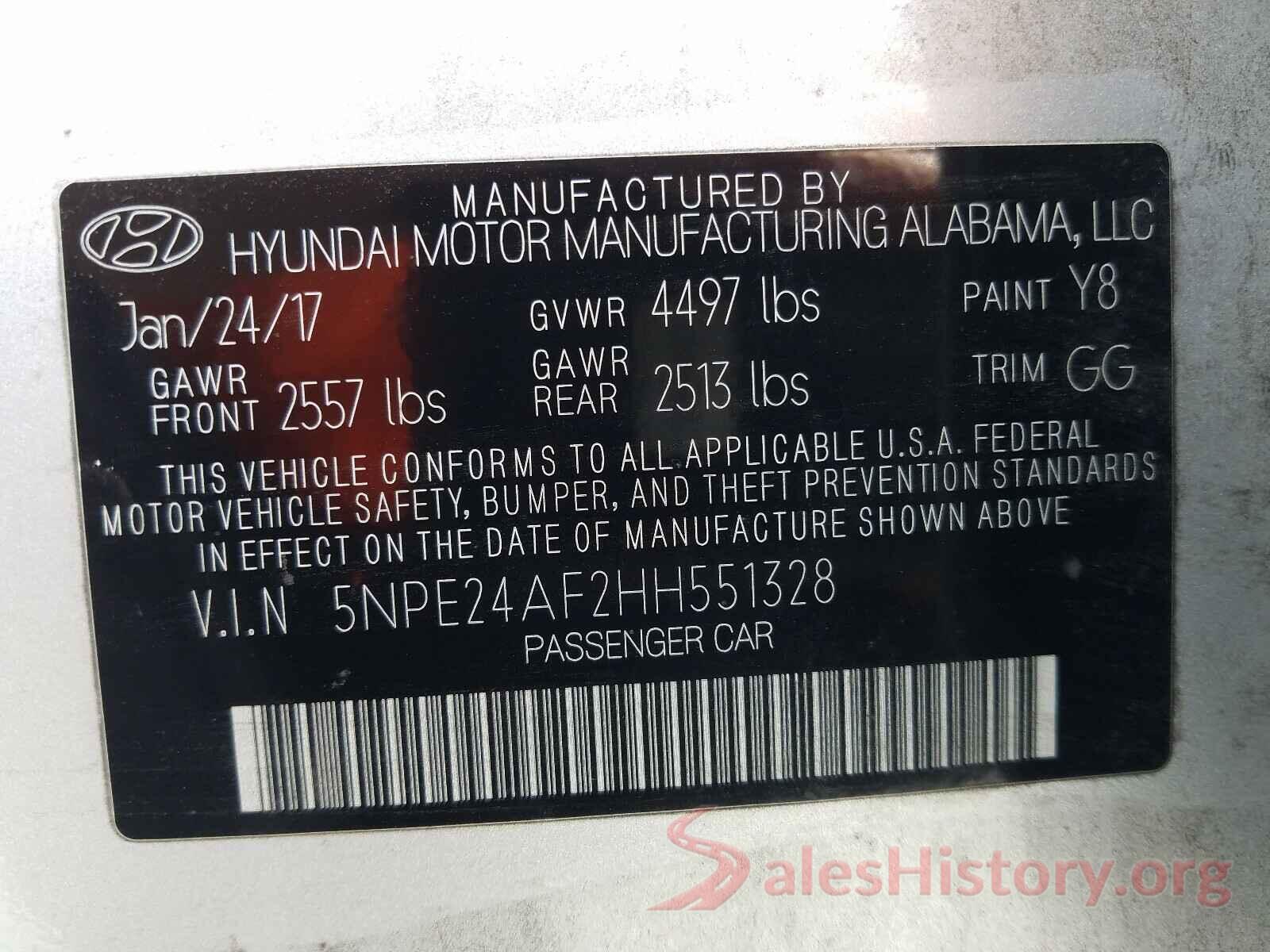 5NPE24AF2HH551328 2017 HYUNDAI SONATA