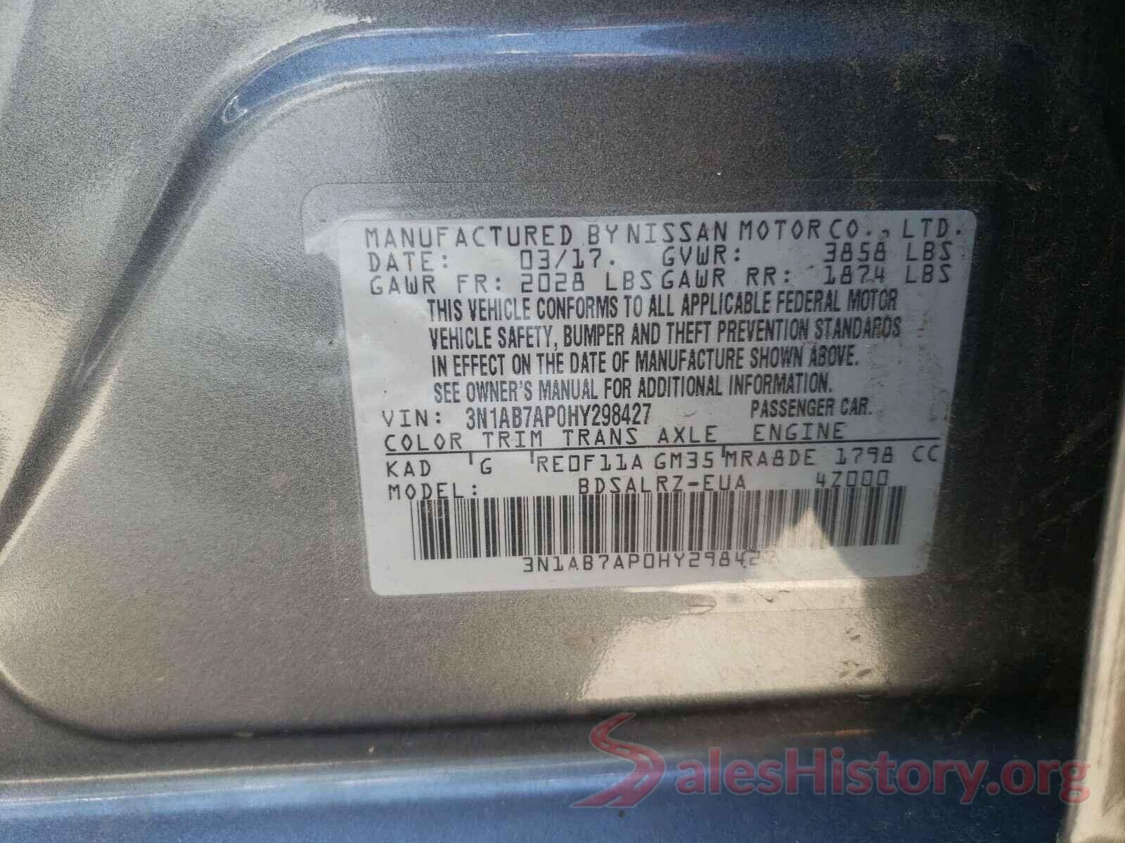 3N1AB7AP0HY298427 2017 NISSAN SENTRA