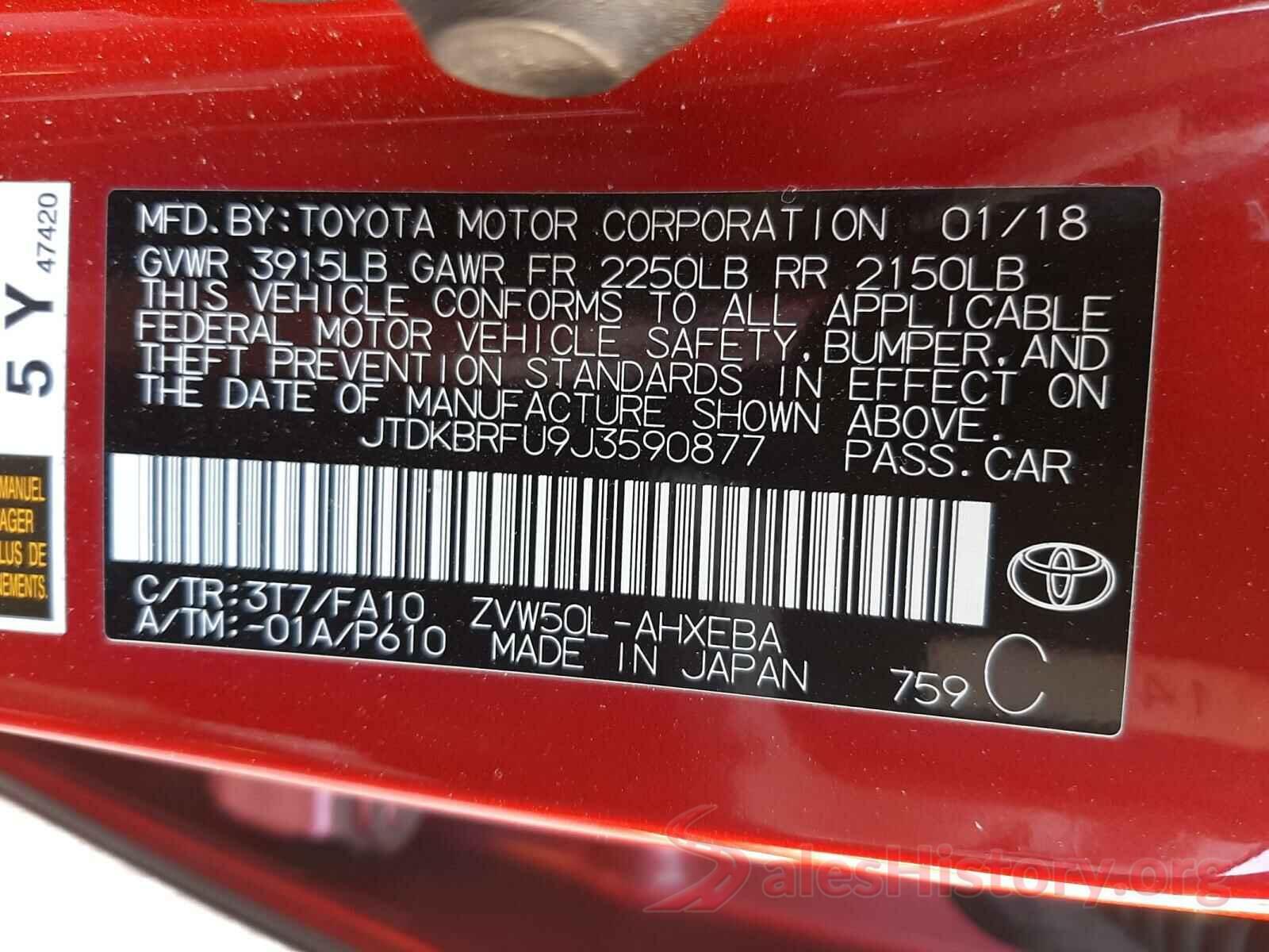 JTDKBRFU9J3590877 2018 TOYOTA PRIUS