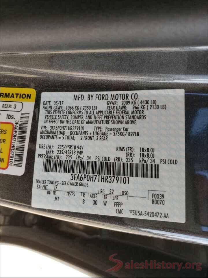 3FA6P0H71HR379101 2017 FORD FUSION