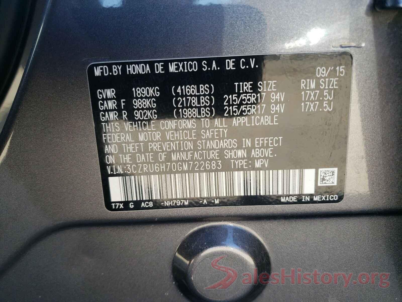 3CZRU6H70GM722683 2016 HONDA HR-V