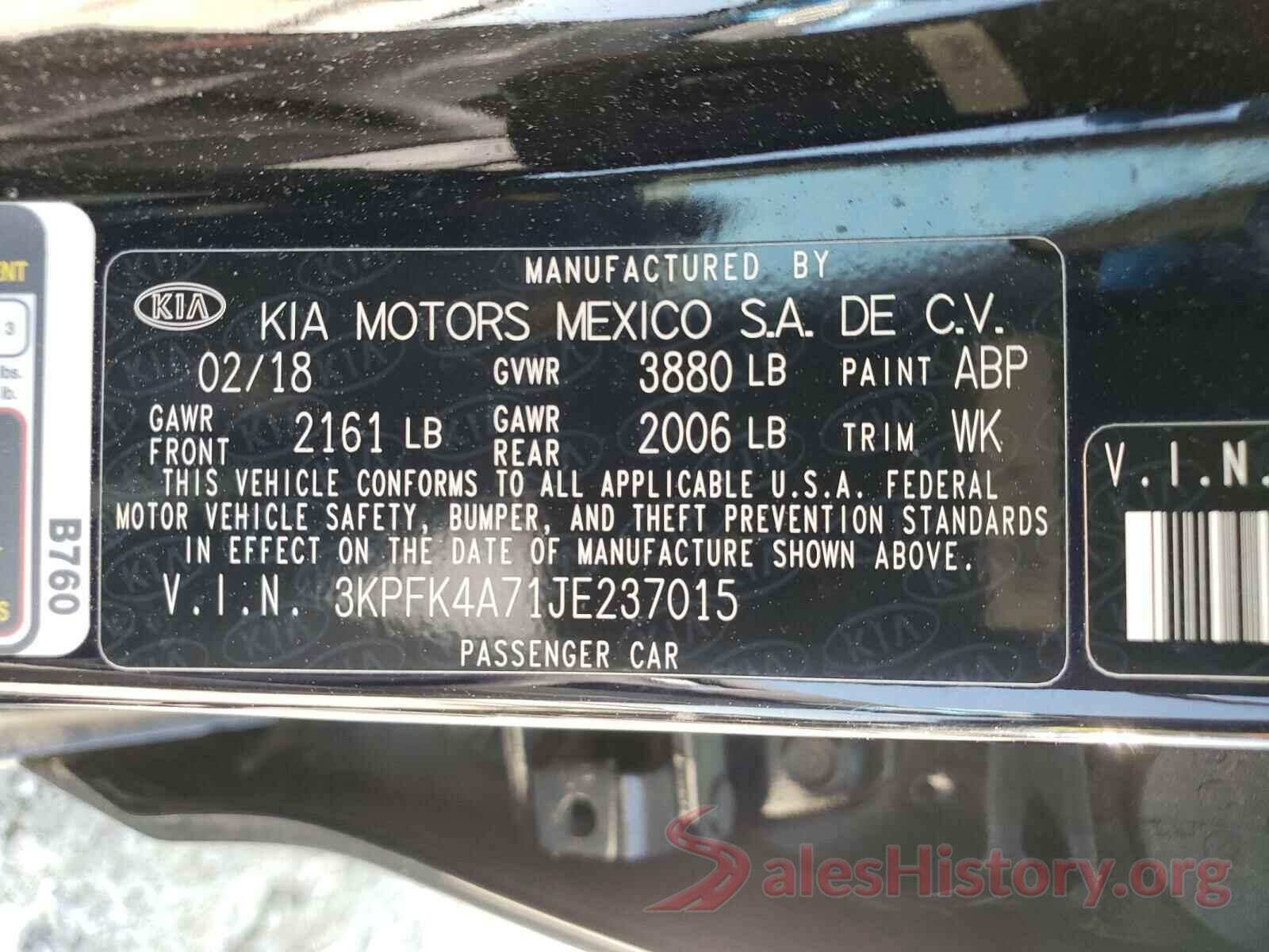 3KPFK4A71JE237015 2018 KIA FORTE