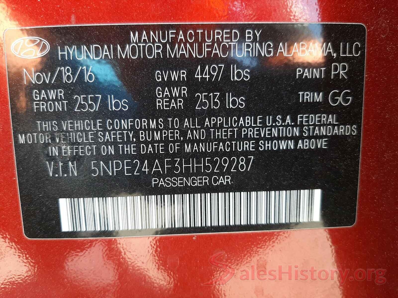 5NPE24AF3HH529287 2017 HYUNDAI SONATA