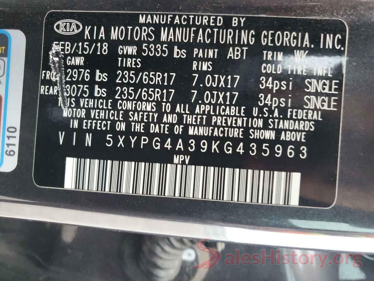 5XYPG4A39KG435963 2019 KIA SORENTO