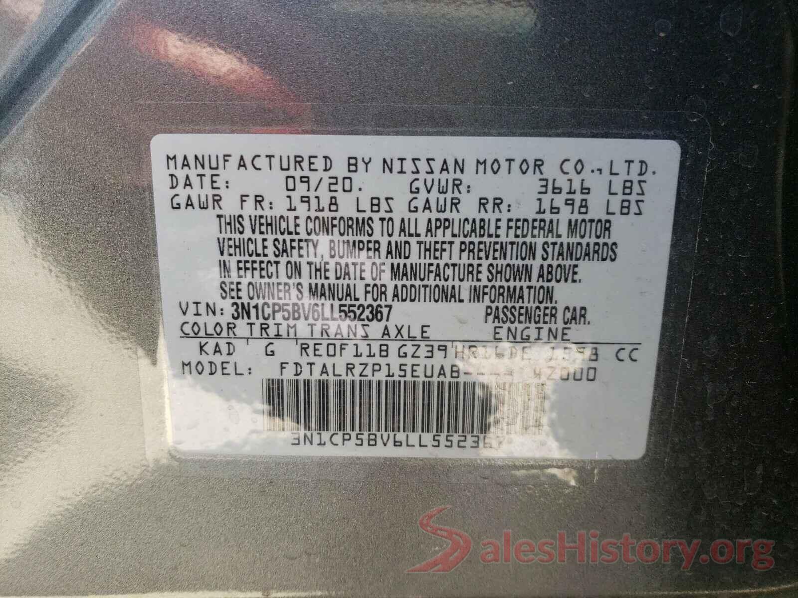 3N1CP5BV6LL552367 2020 NISSAN KICKS