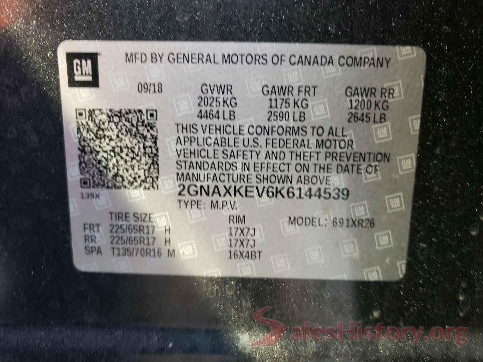 2GNAXKEV6K6144539 2019 CHEVROLET EQUINOX