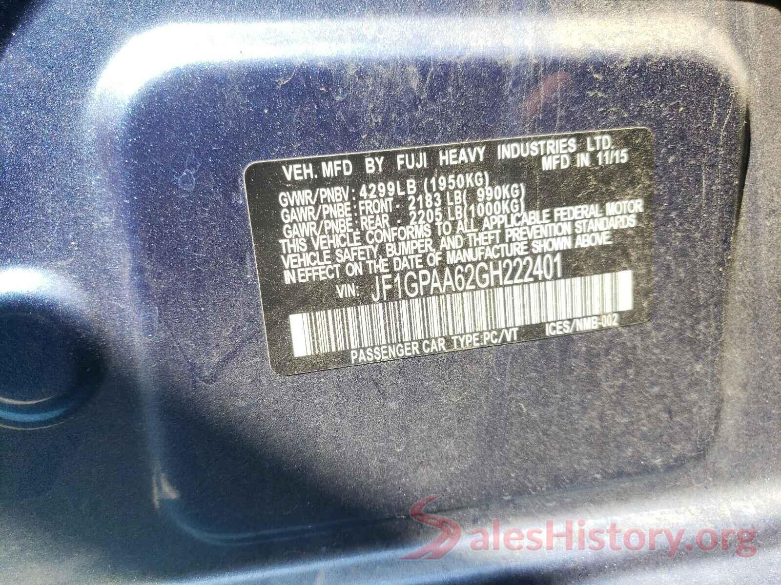 JF1GPAA62GH222401 2016 SUBARU IMPREZA