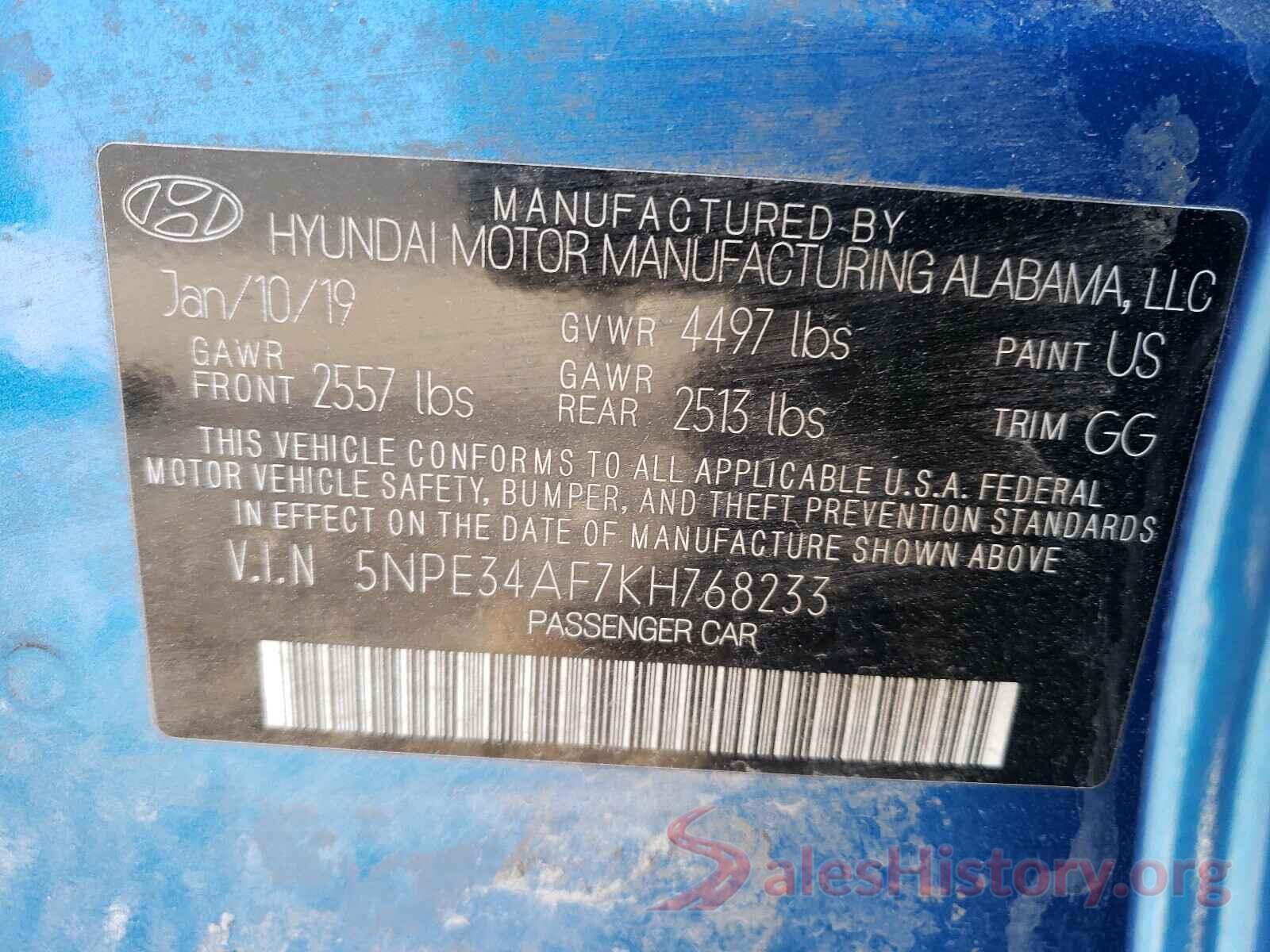 5NPE34AF7KH768233 2019 HYUNDAI SONATA