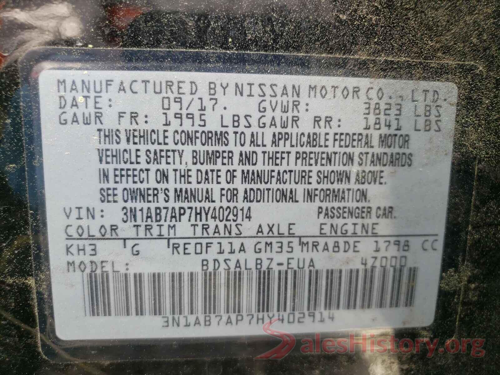 3N1AB7AP7HY402914 2017 NISSAN SENTRA