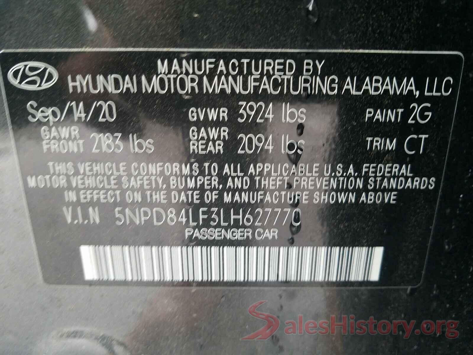 5NPD84LF3LH627770 2020 HYUNDAI ELANTRA