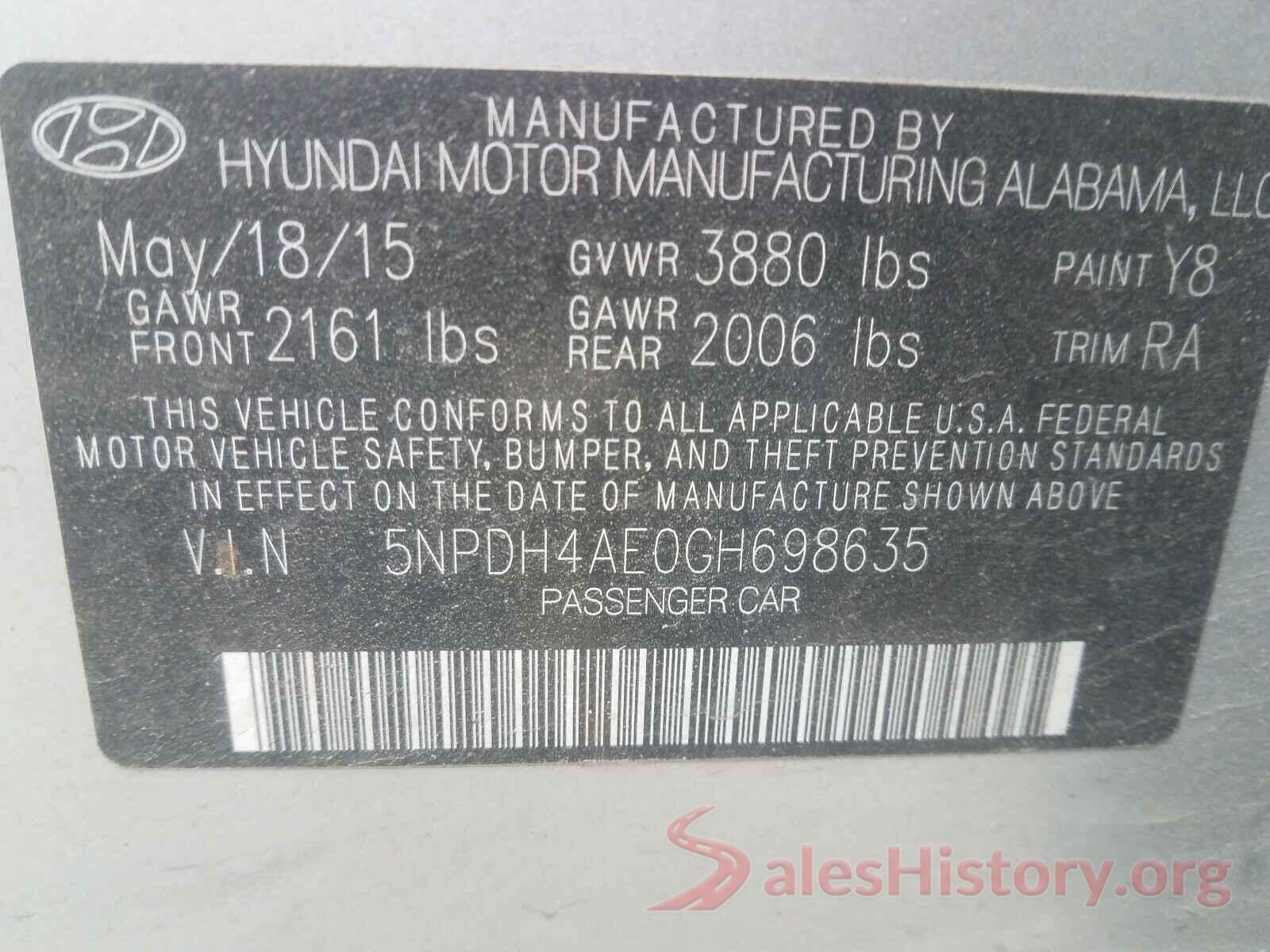 5NPDH4AE0GH698635 2016 HYUNDAI ELANTRA